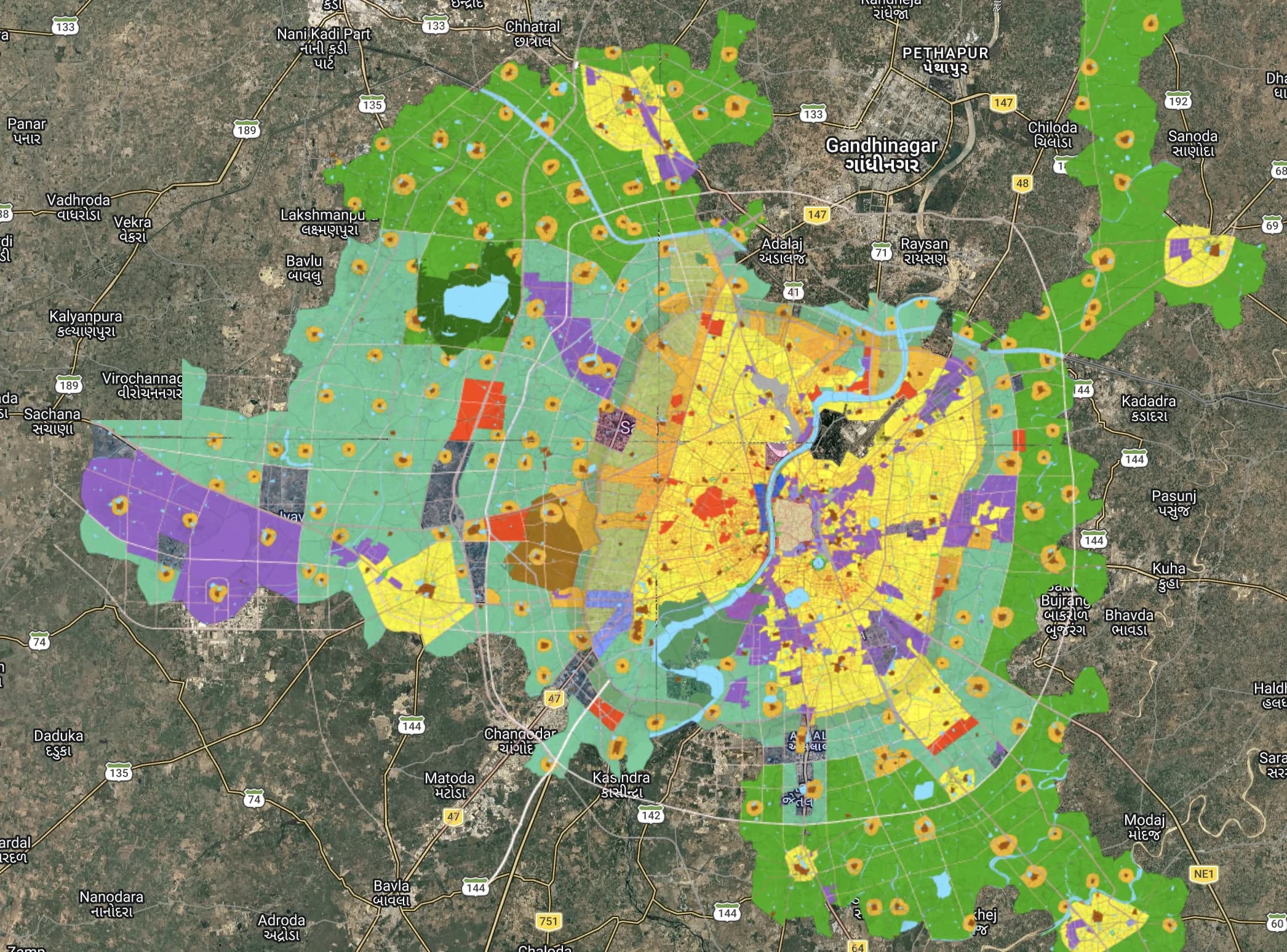 Satellite map of an Indian city